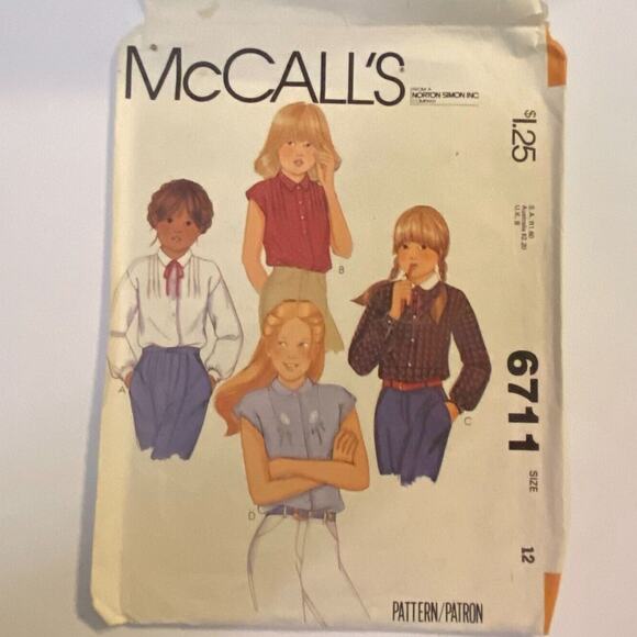 McCalls 6711 Pattern Top Girls 12 Vintage Academia Feminine Campus Peasant - Picture 2 of 6